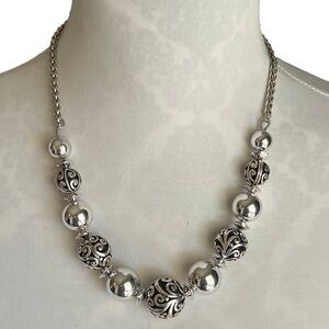 NWT Scroll & Vine Silver-Tone Beaded Statement Necklace